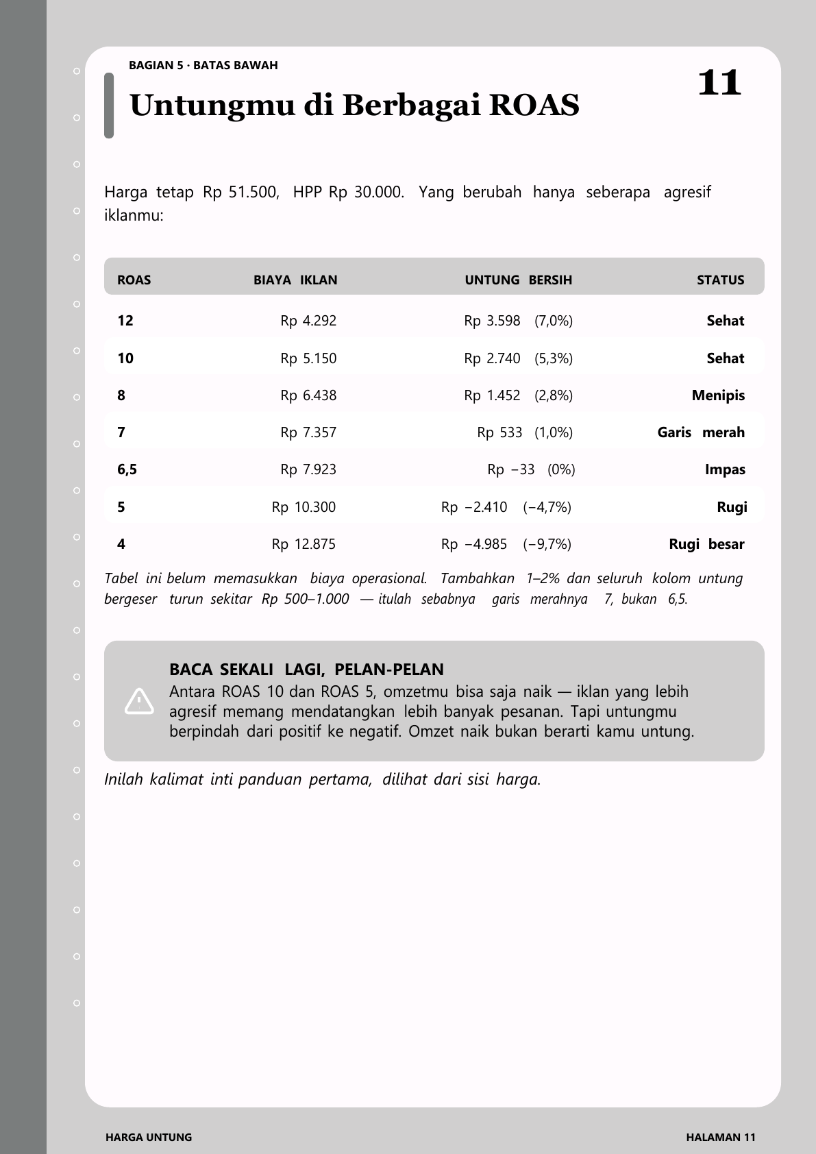 Cuplikan halaman: Batas ROAS