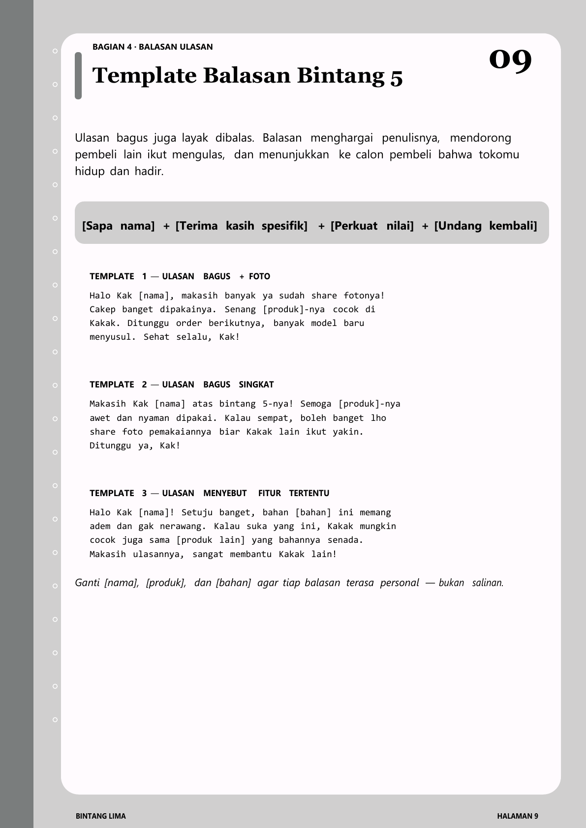 Cuplikan halaman: Template balasan